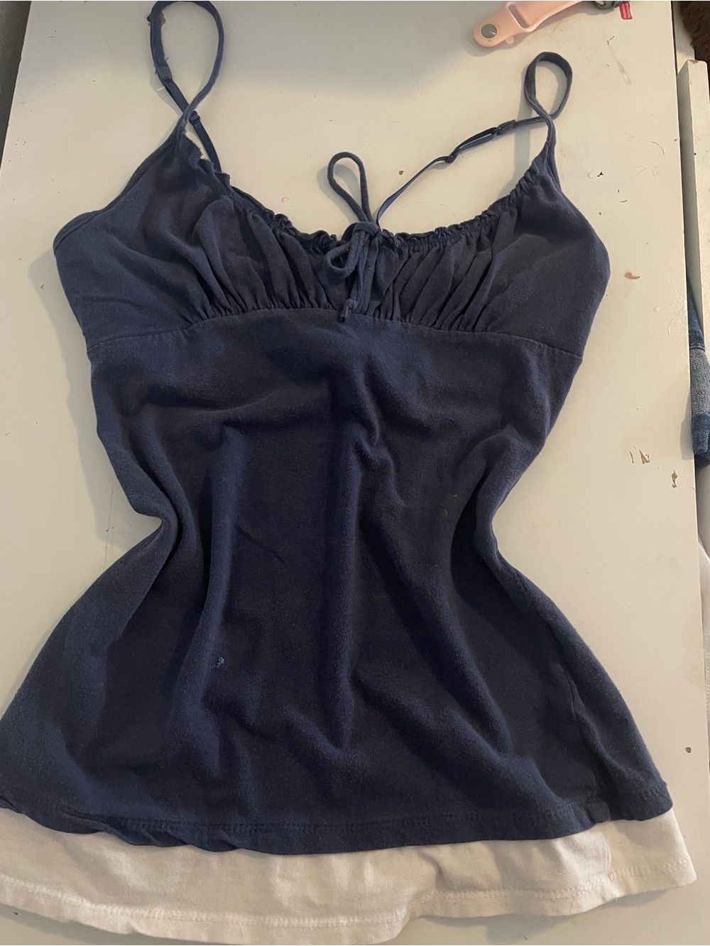 Ruched Navy Spaghetti-Strap Women's Tank Top